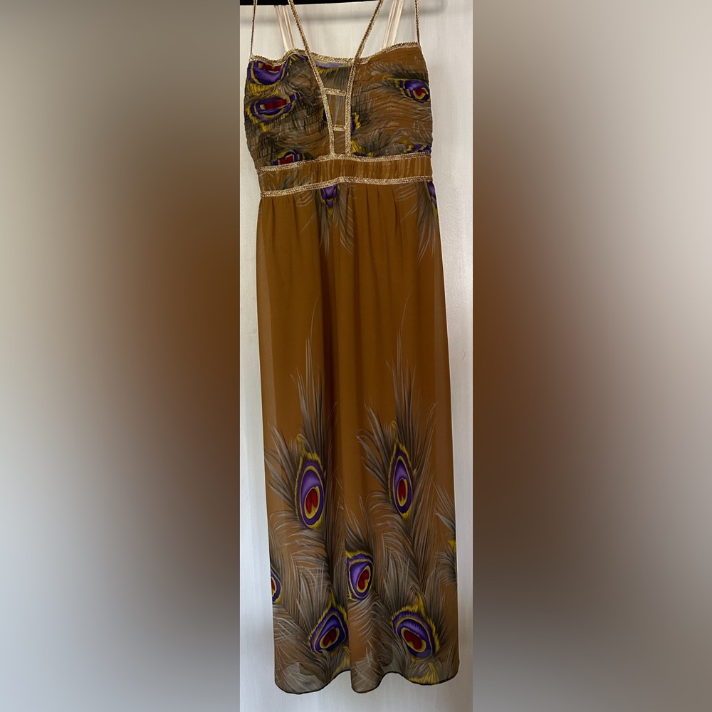 Peacock Print Silk Gown